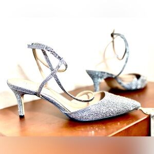 INC International Concepts Glittering Silver Heels with Straps